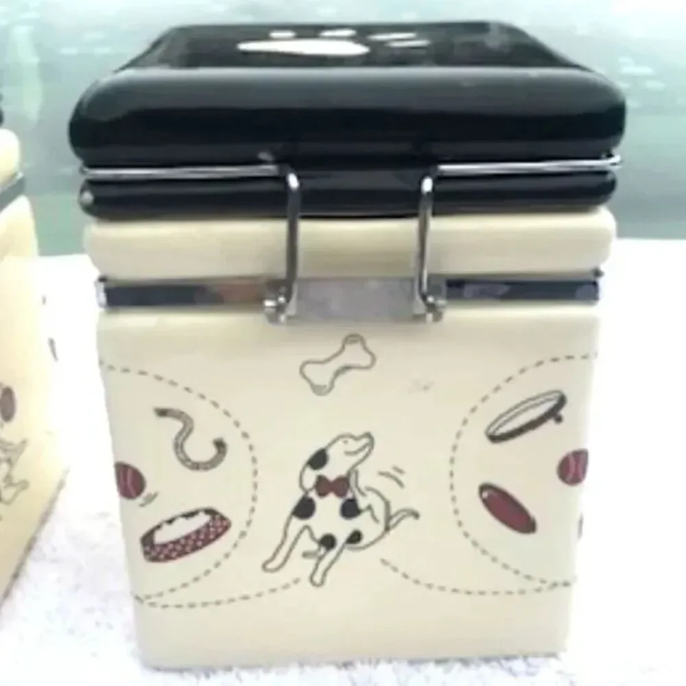 Dog or Cat Biscuits or Treats Ceramic Canister Jars with Lids . (2) Pc Bundle
